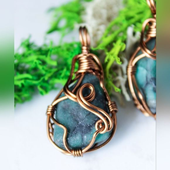 Adjustable necklace cord pendant semiprecious stones wire wrapped - Picture 2 of 5